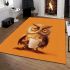 Cartoon owl holding an empty coffee cup area rugs carpet