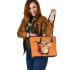 Cartoon owl holding an empty coffee cup leather tote bag