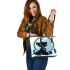 Cartoon panther and dream catcher kid drawing leather tote bag