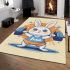 Cartoon style cute rabbit lifting barbells area rugs carpet