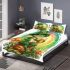 Cartoon tree frog sitting on top of an irish mushroom bedding set