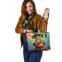 Cartoon tree frog sitting on top of an irish pot full of gold coins leaather tote bag