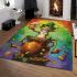 Cartoon tree frog sitting on top of an irish pot full of gold coins area rugs carpet
