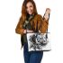 Cartoon white tiger and dream catcher kid pencil drawing leather tote bag