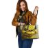 Cats and yellow grinchy smile toothless like leather tote bag