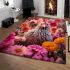 Chicken in a colorful flower garden area rugs carpet