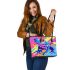 Colorful blue frog simple lines rainbow colors leaather tote bag