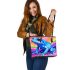 Colorful blue frog simple lines rainbow colors leaather tote bag