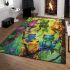 Colorful cartoon frogs hanging from tree branches in the jungle area rugs carpet