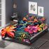 Colorful floral pattern on black bedding set