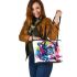 Colorful french bulldog with headphones leather tote bag