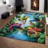 Colorful frogs hanging from tree branches in the jungle area rugs carpet