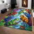 Colorful frogs hanging from tree branches in the jungle area rugs carpet