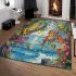 Colorful frogs hanging from tree branches in the jungle area rugs carpet