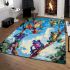 Colorful frogs hanging from tree branches in the jungle area rugs carpet