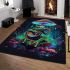 Colorful green frog playing banjo under mushroom area rugs carpet