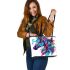 Colorful horse head with turquoise leather tote bag