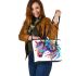Colorful horse head with turquoise leather tote bag