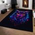 Colorful owl with glowing neon eyes area rugs carpet