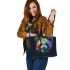 Colorful panda splatter painting with bright leather tote bag