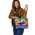 Colorful rainbow splash of color cute baby panda leather tote bag