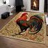 Colorful rooster perched on floral patterned surface area rugs carpet