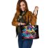 Colorful wild horse running full body leather tote bag