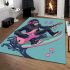 Cool monkey surfing with electric guitar area rug