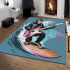 Cool monkey surfing with electric guitar and pink headphones area rug