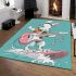 Cool rabbit surfing with electric guitar and headphones area rug