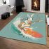 Cool rabbit surfing with electric guitar and headphones area rug