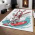 Cool rabbit surfing with electric guitar and headphones area rug