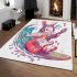 Cool rabbit surfing with electric guitar and headphones area rug