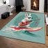 Cool rabbit wearing sunglasses surfing with electric guitar area rug