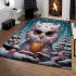 Cozy owl enjoying hot cocoa area rugs carpet