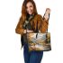 Create an oil painting of majestic deer standing leather totee bag