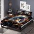 Curious cat amid books and stars bedding set