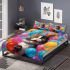 Curious cat and colorful balloons bedding set