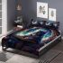 Curious cat and the bookshelf galaxy bedding set