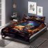 Curious cat in the book-filled room bedding set