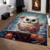 Curious owl and red apples area rugs carpet