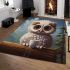 Curious owl with coffee in the forest area rugs carpet