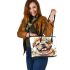 Cute and happy english bulldog leather tote bag