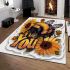 Cute baby bee with sunflowers area rugs carpet