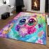 Cute baby owl with big eyes wearing pink and purple dress area rugs carpet