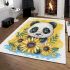 Cute baby panda with sunflowers on a yellow area rugs carpet