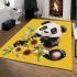 Cute baby panda with sunflowers on a yellow area rugs carpet