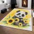 Cute baby panda with sunflowers on a yellow area rugs carpet