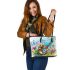 cute bee and music notes with electric guitar Leather Tote Bag