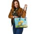 cute bee and music notes with electric guitar Leather Tote Bag